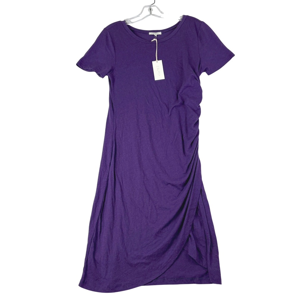 Z Supply M Purple T-Shirt Dress Ruched Side Tulip Hem Slub Jersey Midi Casual